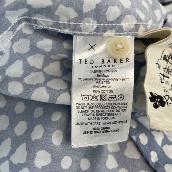 Ted Baker Short Sleeve Button Down Dress Shirt Blue White Men’s Size 4 Dry Clean - Picture 3 of 16